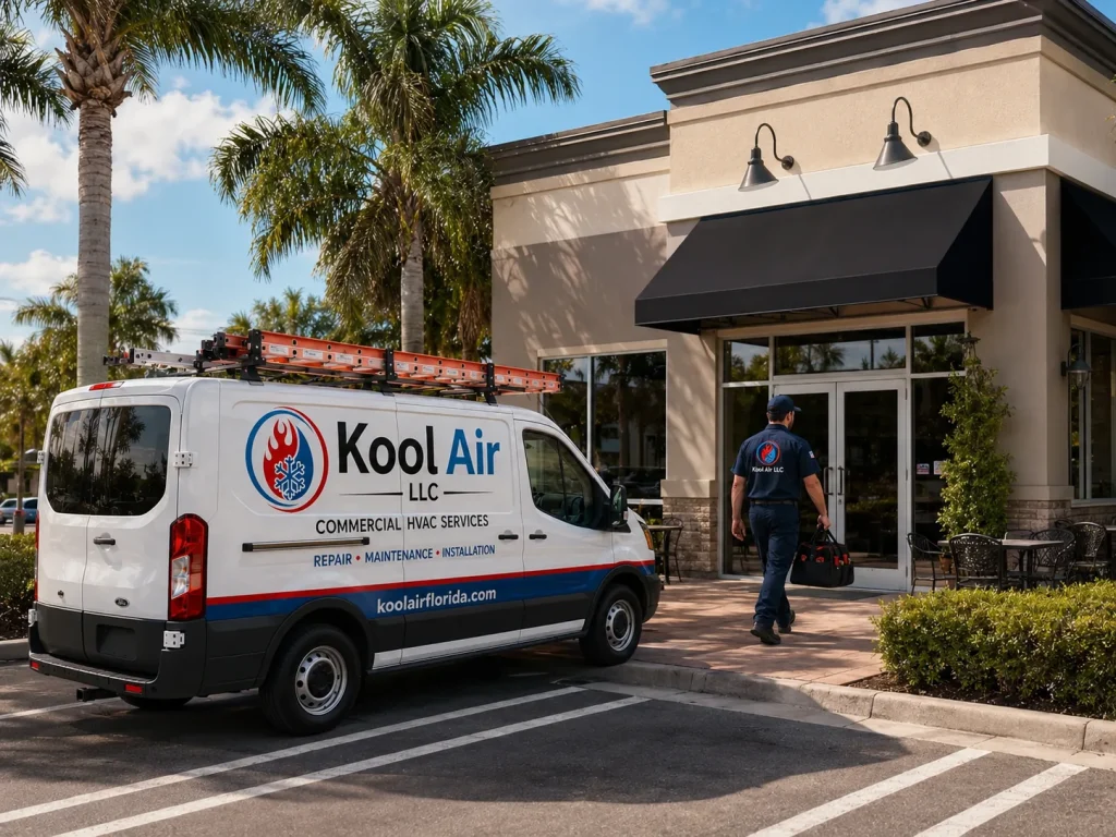Kool Air commercial HVAC van parked outside a local business in Palm Coast FL