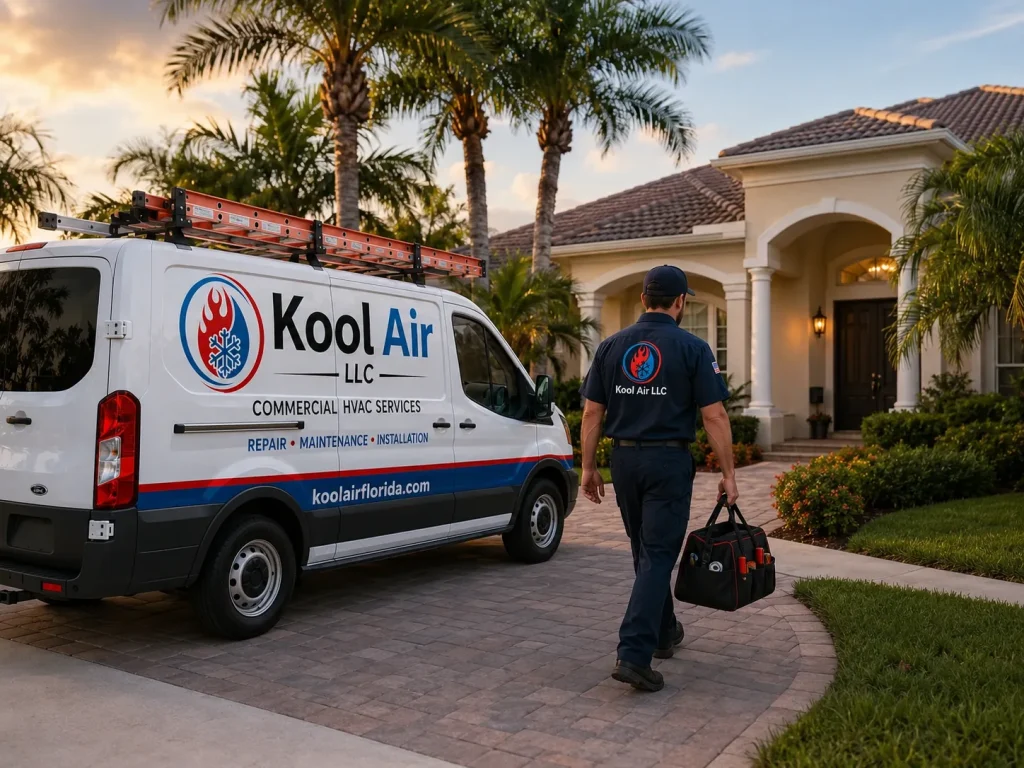 emergency AC repair service van arriving in Palm Coast FL
