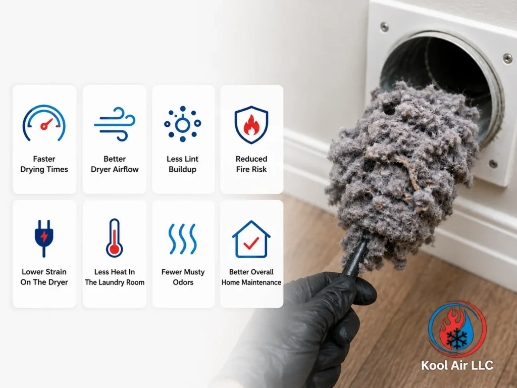 Dryer vent cleaning benefits for a Palm Coast, FL home by Kool Air LLC