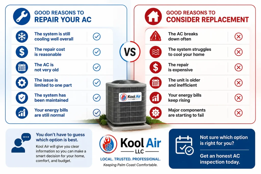 repair or replace AC infographic for Palm Coast FL homeowners