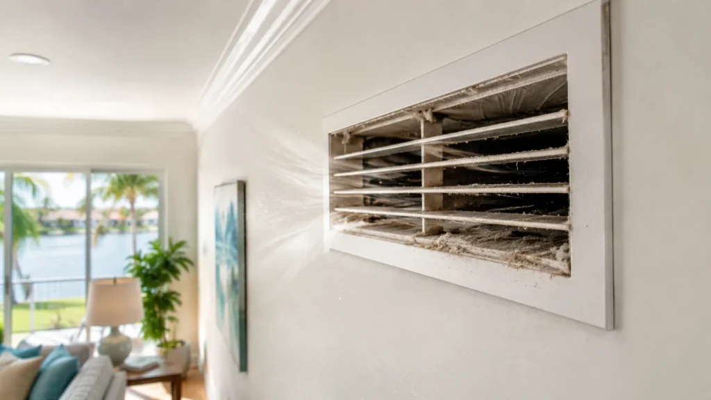 Dusty air vent showing signs that air ducts may need cleaning in a Palm Coast FL home