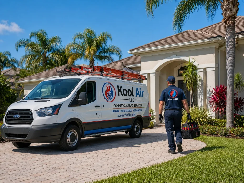 Kool Air technician arriving for air duct cleaning service at a Palm Coast FL home